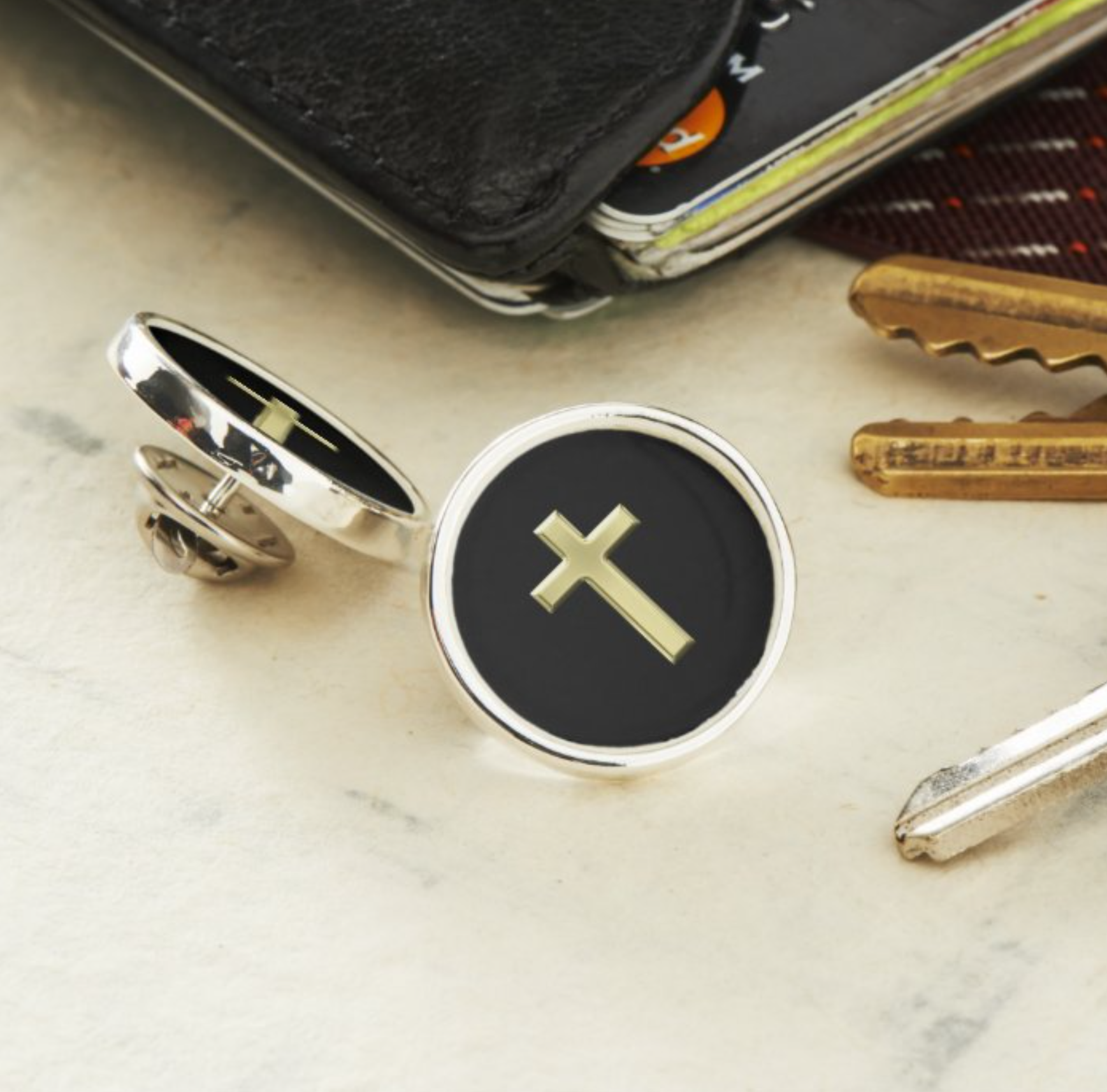 Gold Cross Lapel Pin