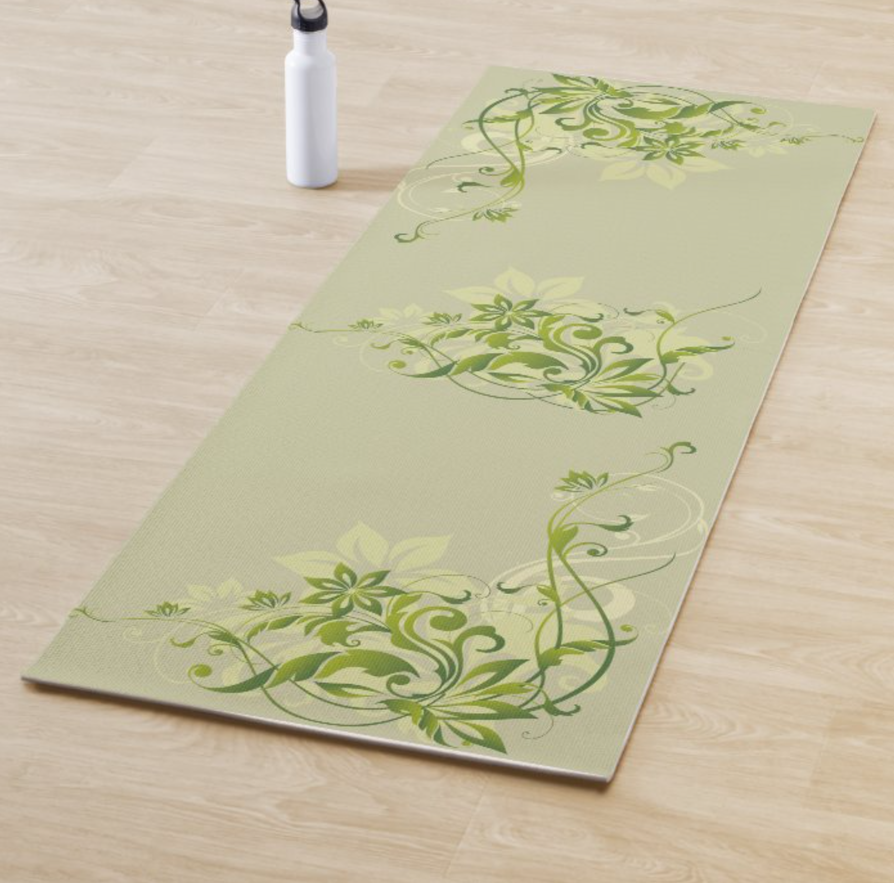 Green Floral Yoga Mat