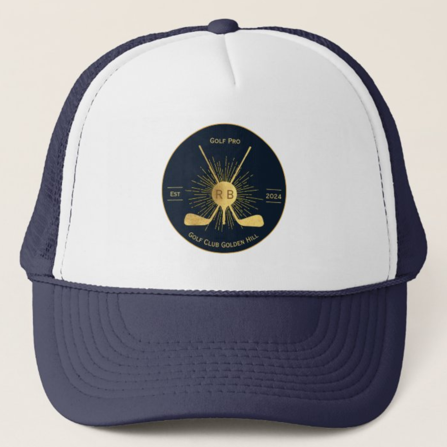 Personalized Gold Golf Clubs Trucker Hat